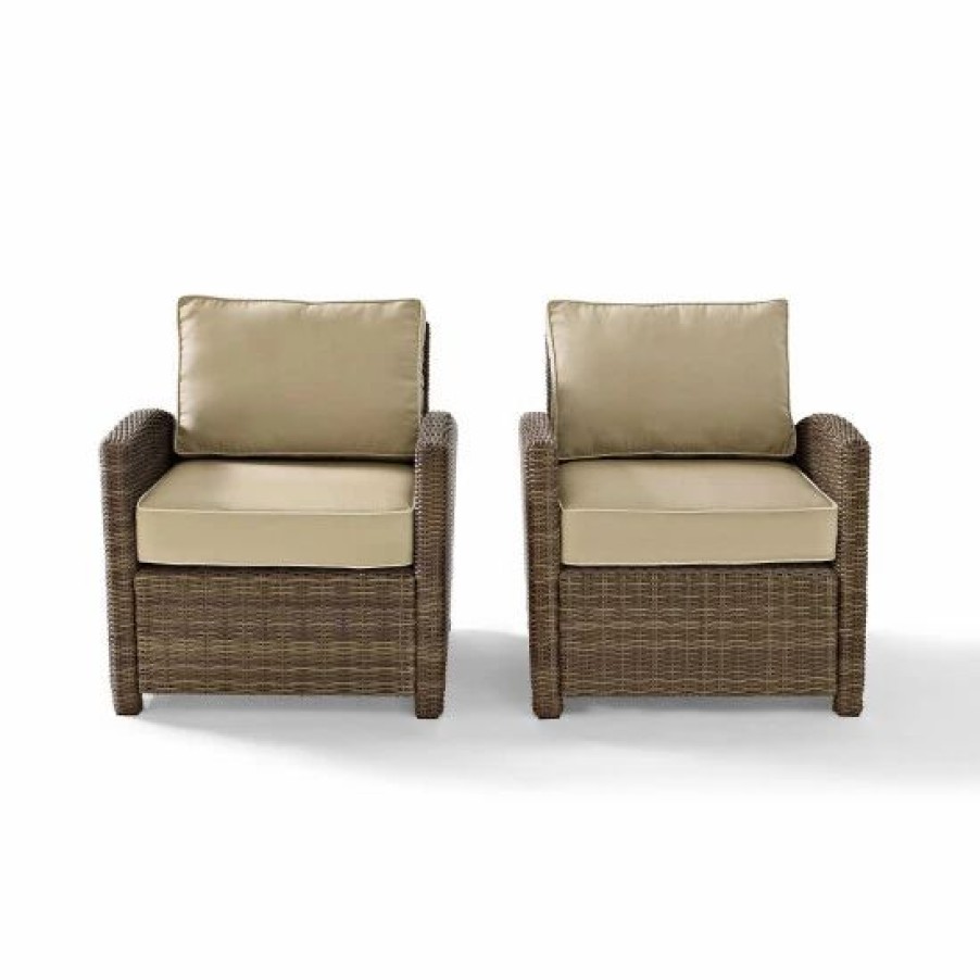 Home Goods New Crosley Furniture Bradenton Outdoor Wicker Arm Chairs With Sand Cushions Set Of 2 Newrfurni